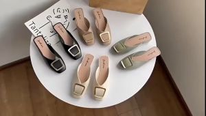 LALA Women Square Buckle Flat Loafers Half Shoes (ADD ONE SIZE)