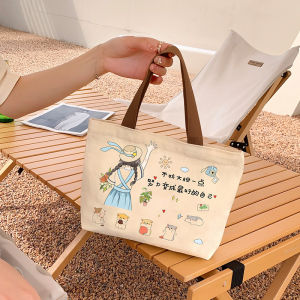 กระเป๋าผ้าใบสำหรับเดินทางขนาดเล็กสำหรับผู้หญิง 2025 รุ่นใหม่ความจุขนาดใหญ่ กระเป๋าถือผ้าใบลายการ์ตูนสำหรับผู้ใช้ที่เดินทาง