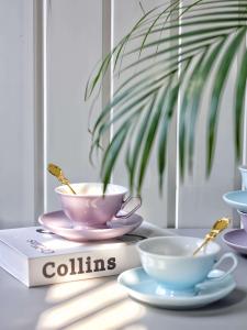 Nordic Luxury Ceramic Coffee Cup Purple Afternoon Tea Cup Design Style North European Macaron Color Handmade Dinnerware Set