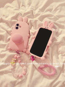 Cute Rabbit Back Silhouette Stand Silicone Phone Case for  16ProMax Girls Creative 3D Design Chain Soft Silicone Cover