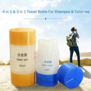 Botol Isi Ulang 4 in 1 Travelling 60ml Botol Lotion Sabun Shampo Deterjen Cair Gel