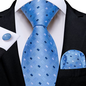 Mens Check Dot Necktie 3pcs Set Matching Pocket Square & Cufflinks Formal Business Suit Accessory For Office Wedding Banquet
