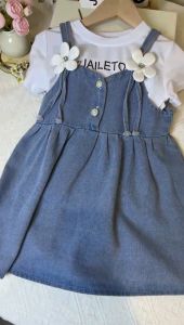 Set Pakaian Anak Perempuan Manis Gaya Korea OOTD Dress Anak Perempuan Set Rok Denim Anak Perempuan Dress Denim Pakaian Anak-anak