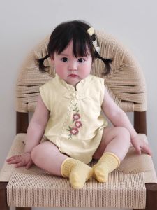 Chinese Style Baby Girl Clothes Summer Romper Short Suit Little Girl Cheongsam Traditional Hanfu Infant Clothing Baby Girl Outfit