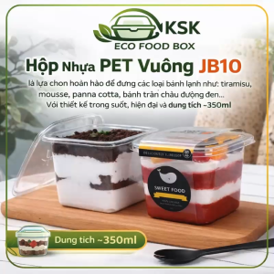 Hộp Nhựa PET Vuông B10- 8 350ml Có Nắp – Hộp Đựng Bánh Tiramisu Mousse Panna Cotta Trong Suốt Cao Cấp