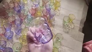 Glass Kaca Drinking Kopi Teh Air Aesthetic Pattern Gagang Purple Cup Gelas Mug Cantik Lucu Gelas Set