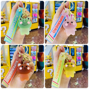Animal Keychain Backpack Pendant Key Ring - Chick/Frog/Bear/Rabbit - Resin + Metal + PVC - 3*4*5cm - Lightweight - Crystal Style