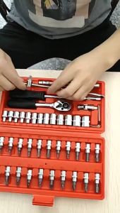 TopTools Bonkyo Kunci SOK 46 PC Set Socket (1/4 ") Full Lengkap Socket Tool Kit Pas Ring L Motor Mobil