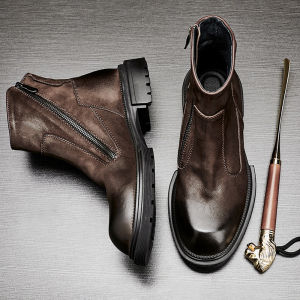 Retro British Style Mens Martin Shoes High Top Leather Boots Increased Height Trendy Workwear Footwear Fashionable Shoes