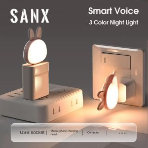 SANX Mini USB LED Night Lamp 3 Color Smart Voice Control Light Voice Light Desk Lamp For Badroom Study Office Room