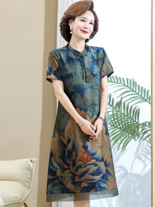 ชุดเดรสยาวทรงหลวมสไตล์จีนใหม่สำหรับผู้หญิงวัยกลางคนและผู้สูงอายุ ชุดเดรสยาวปานกลางทรงหลวมสไตล์จีนใหม่