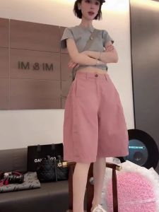 Quần Short Ống Rộng Màu Trơn Phong Cách Hàn Quốc Cho Nữ Mùa Hè 2025 Quần Ống Đứng Cạp Cao Rộng Rãi Đa Năng Mỏng