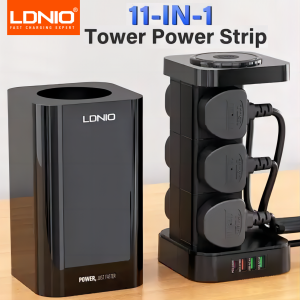 LDNIO Tower Power Strip with 6 Outlets +4 USB Ports + WIRELESS CHARGER 2M Power Cord UK Plug Vertical Electric Socket for Home