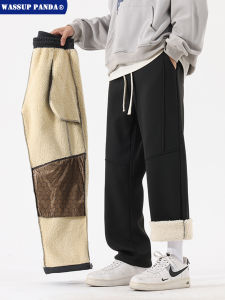 Wassup Panda Graphene Lamb Velvet Mens Casual Pants Loose Straight Leg Fleece Lined Warm Autumn Winter Long Trousers