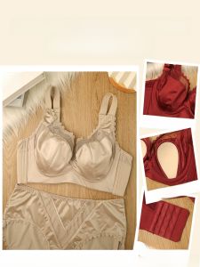 Red Wedding Underwear Set Womens Adjustable Soft Steel Ring Bra V-Neck Thin Seamless Push up Bra for Younger Women