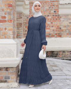 Women Muslimah Dress Round Neck Chiffon Long Dress Muslim Abayas Robe Dress Long Sleeved Kaftan Maxi Dress Turkish Islamic Banquet Evening Dress