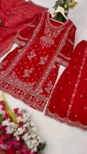 [PRE-ORDER] Ready Made Heavy Faux Gorgette Silk Fabric With Micro Silk Inner Plazzo Suit (10-15days delivery)