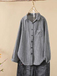 เสื้อเชิ้ตผู้หญิงแขนยาวลายสก็อตผ้าฝ้ายแท้สองชั้น นุ่ม สวมใส่สบาย ระบายอากาศได้ดี เสื้อเชิ้ตลำลองสำหรับเด็ก ทรงหลวม หลากหลายสไตล์