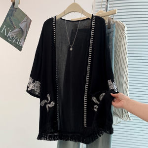 AIYITI | Sun Protection Plus Size Summer Fringe Loose Mid Length Shirt