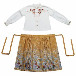 ชุดฮันฟูสีทอง ชุดกี่เพ้าปักลายสไตล์จีนโบราณ ชุดกี่เพ้าทรงเอ ชุดฮันฟูสไตล์จีนโบราณ ชุดฮันฟูสีทอง