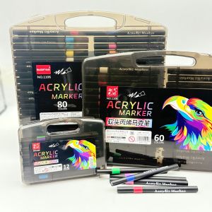 12/24/36/48/60/80 Colors Acrylic Marker Set with Soft Brush Tip Waterproof Non-Toxic Ideal for Drawing Scrapbooking