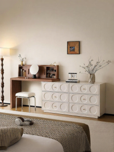French Cream Style Modern Minimalist White Solid Wood Dressing Table