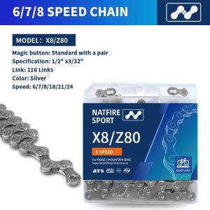NATFIRE Bike Chain 6 7 8 9 10 11 12 Speed Velocidade Electroplated Silver Bicycle Chain Mountain Road MTB Chains Part 116 Links
