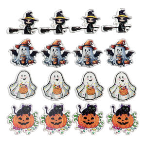 10pcs/lot Halloween Ghost Acrylic Charms Cute Spooky Cat Pumpkin Witch Pendant for DIY Earring Keychain Jewelry Accessories