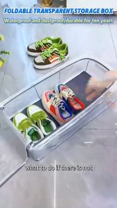 Foldable PVC Transparent Shoe Box with Handles  Bed Bottom Dustproof Shoes Storage Box
