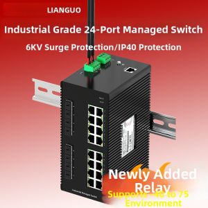 LIANGUO | Công tắc Quản lý Mạng Công nghiệp 8 Sợi quang 16 Ethernet Bảo vệ Sét 6KV
