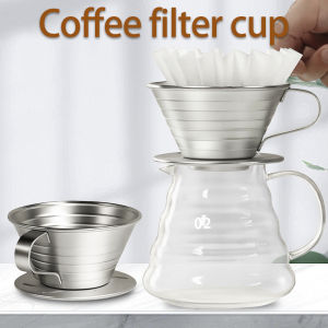 Drip type stainless steel flat bottomed coffee filter cup large cake filter paper household hand brewed coffee filter set