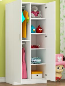 Minimalist Modern Economy 2 ประตูตู้เสื้อผ้าสําหรับห้องนอนเด็กไม้จริง Storage Board Assembly Closet สีชมพู