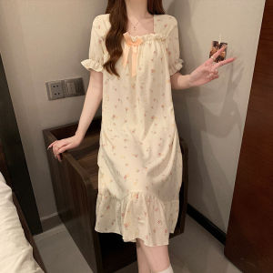 MONLEYTA | Summer Sleepwear Womens Bubble Cotton Short Sleeve Dress Sweet Home Clothes Girls One-Shoulder Cotton Padded Romper