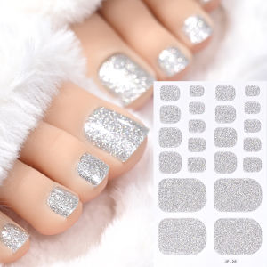 22 เคล็ดลับ/PCS คริสต์มาสสีแดง Glitter เล็บสติกเกอร์ฝาครอบ Self-กาวเบเกอรี่ฟรี Toe Strips เทศกาลสนุก Toenail Wraps