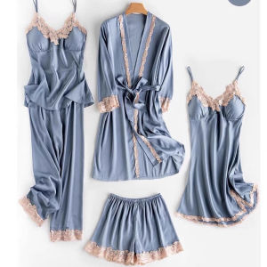 GUANGMANZHI | Elegant Ice Silk Sleepwear Set 5 Pieces
