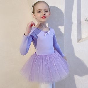 Ballet outfit Tutu Ballet dance dress Short-sleeved Sequined Gauze Dress Purple Pink Girls Kids Performance Practice dress Ballet Holistic dress