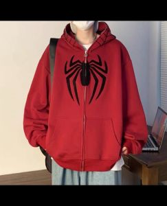 (B120) เสื้อแขนยาว เสื้อฮู้ด Oversize รอบอก 48 นิ้ว ซิปหน้างานปักแมงมุมขนนุ่ม มีกระเป๋าข้าง ผ้าคอตตอลผ้าดี พร้อมส่งในไทย