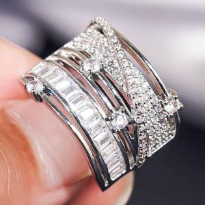 Huitan Hollow Out Design Multilayer Women Ring for Party Luxury Lady Daily Fashion Delicate Accessories Noble Jewelry with CZ