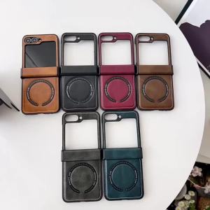 Ốp Điện Thoại Da Từ Tính Cho Samsung Galaxy Z Flip Chống Sốc Bảo Vệ Bản Lề Hỗ Trợ Sạc Không Dây Tương Thích Với Các Model 8 7FE 6 5 4 3 5G