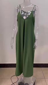 European and American Style Strap Wide Leg Pants for Women 2024 Summer New Cross-border Solid Color Pocket Casual Jumpsuit