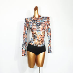 YJFY Dance | Leopard Mesh High-necked Ruffle Latin Dance Suit