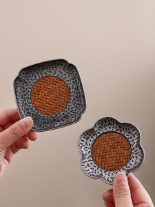 Zinc Alloy Wicker Tea Cup Mat Luxury High End Chinese Zen Style Gongfu Tea Set Accessories Heat Resistant Pad round Shape Metal