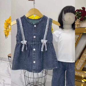 Setelan Rompi jins 3 IN 1 anak perempuan import korean style Masakini usia 3 - 12 tahun set anak tangung set anak jumbo oversize terbaru Lebaran 2026 - COD