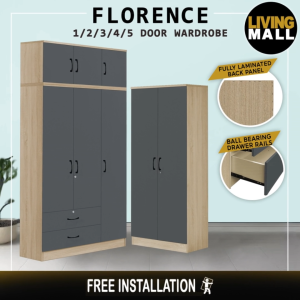 Livingmall Florence Series 1/2/3/4/5 Doors Tall Wardrobe with Drawers and Top Cabinet in Natural