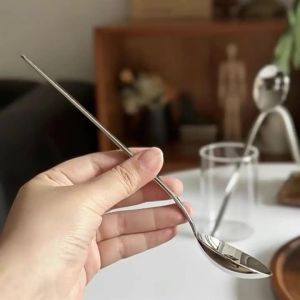 【NN74】Stainless Steel Round Spoon Net Red Golden Dinner Long Handle Stirring Dessert Spoons For Kitchen Accessories Gadgets[J]