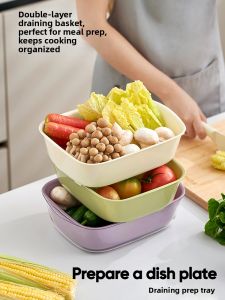 AMU·PIGGY | New Double Layer Plastic Fruit and Vegetable Washing Basket