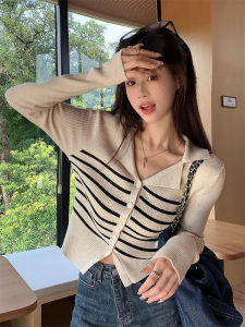 Áo Len Cardigan Dệt Kim Tay Dài Cổ Polo Ngắn Dáng Ôm Cho Nữ Mùa Thu Phong Cách Retro Áo Lót Thoải Mái Thoáng Khí