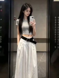 Karrar betsey | Korean Style Slim Fit Short T-Shirt and White Long Skirt Set