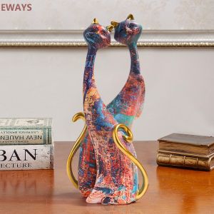 (2Pcs)Couple Cat Ornaments Creative Home Decorations Living Room Creative Crafts TV Cabinet Decorations Housewarming Gift