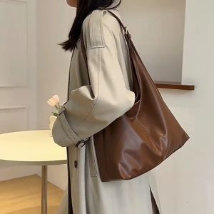 Large Capacity Ladies Retro Shoulder Bag PU Leather Waterproof Armpit Tote Bags New Style Adjustable Strap All-match Handbag Murah Beg Wanita